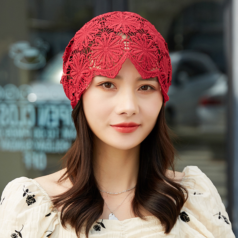 尹轮镂空帽子女春夏天薄款透气头巾帽单层时尚百搭遮白发包头帽空调帽