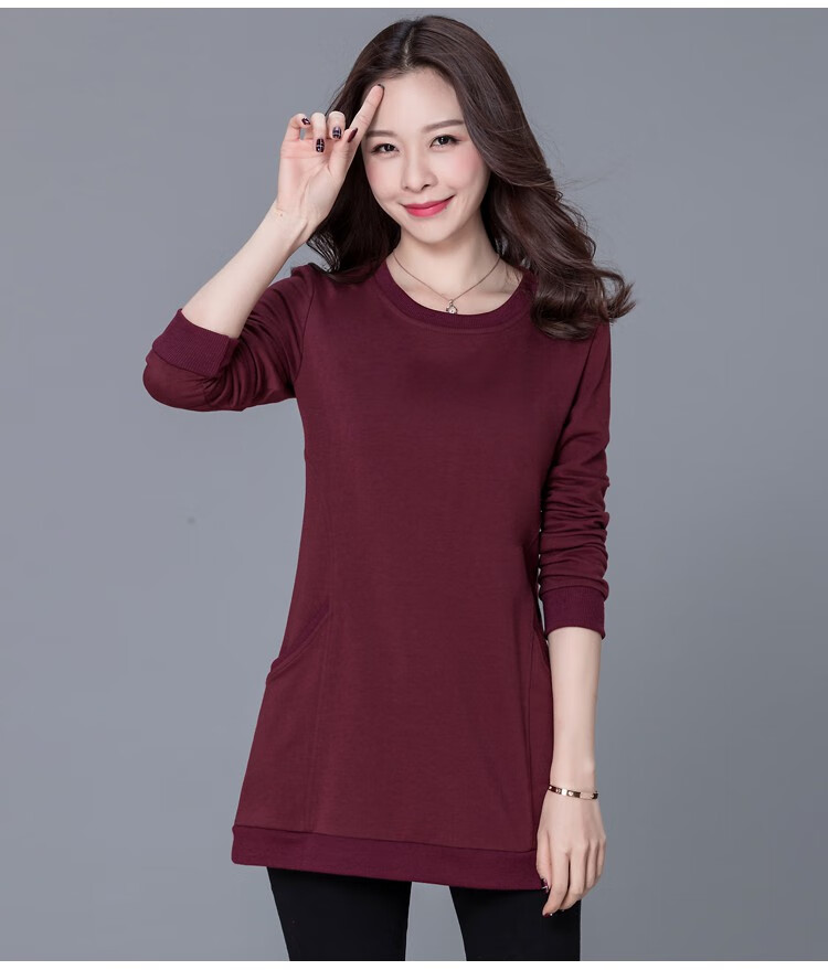 棉质长衫长装中长款女衫土t恤丅中年妈妈秋衣上衣服宽松大款打底 黑色