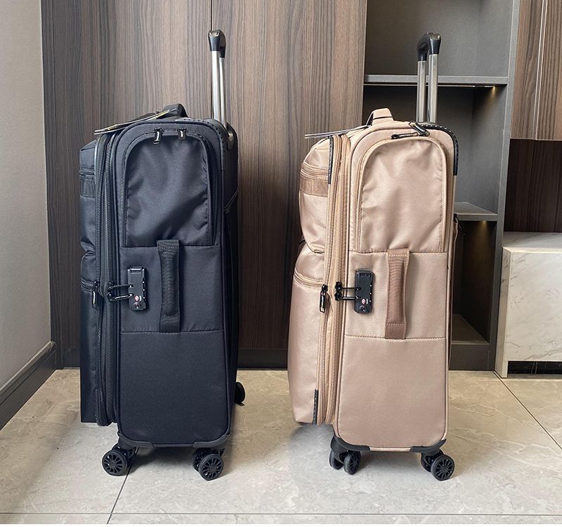口袋牛津布行李箱女超轻轮扩展超大学生拉杆箱卡其色20寸多口袋可扩展