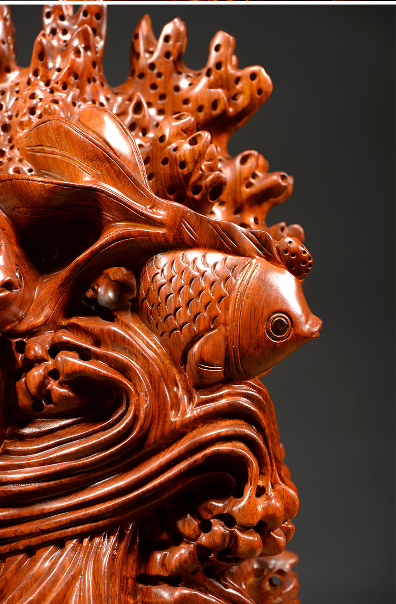 仙莱阁花梨木雕手工精雕鲤鱼摆件实木金玉满堂雕刻工艺品乔迁送礼办公
