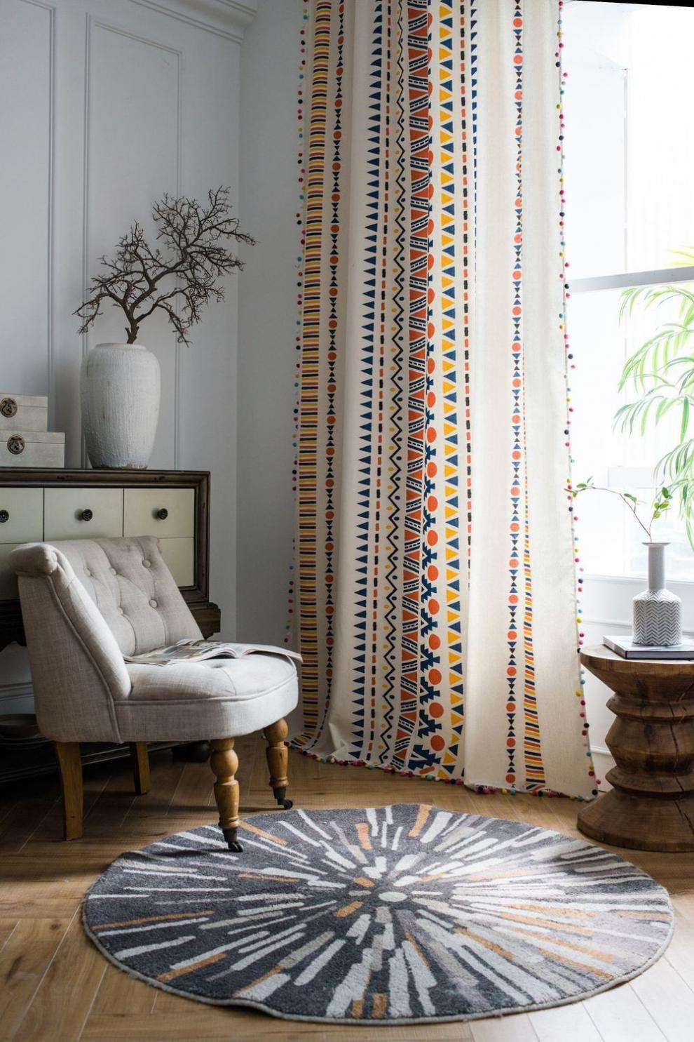 炫丰波西米亚窗帘棉麻挡光美式乡村客厅书房窗帘北欧简约现代黑白彩色