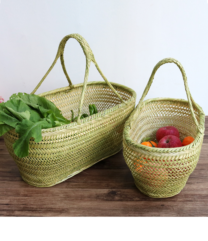 鸡蛋手提篮子水果篮买菜筐厨房收纳篮竹编织小号小号竹青34cm20cm14cm