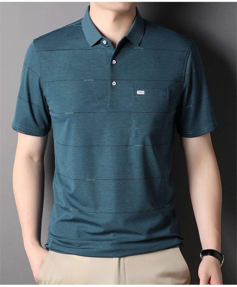 恒源祥高端品牌短袖t恤男冰丝爸爸夏装翻领polo领中老年人带领有口袋