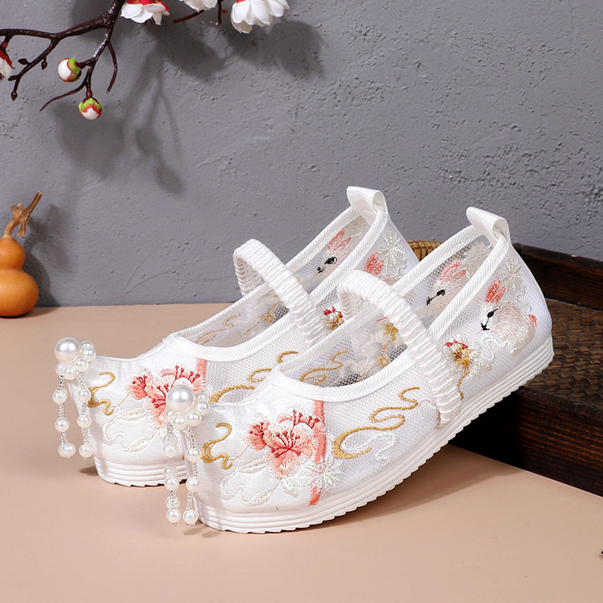 迪士尼(disney)夏季儿童网鞋古风汉服鞋子女童公主宝宝古代古装绣花