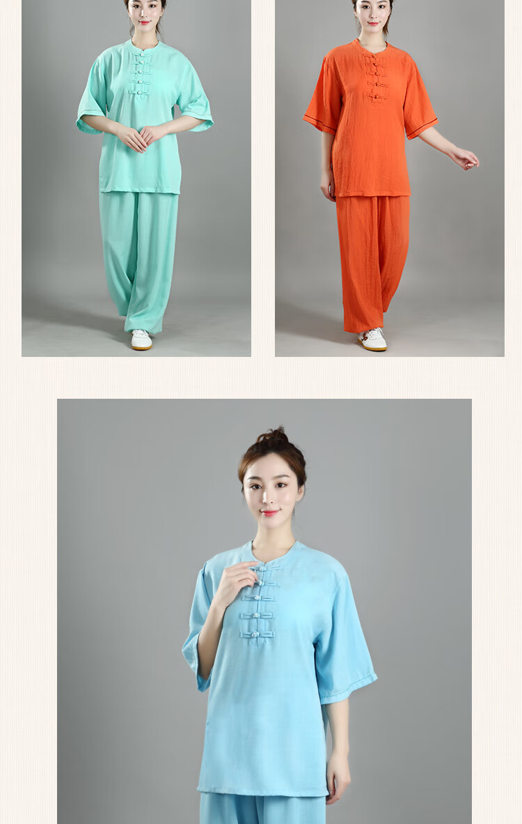太极服亚麻棉女夏款中老年太极练功晨练武术团体表演服装陈家沟同款