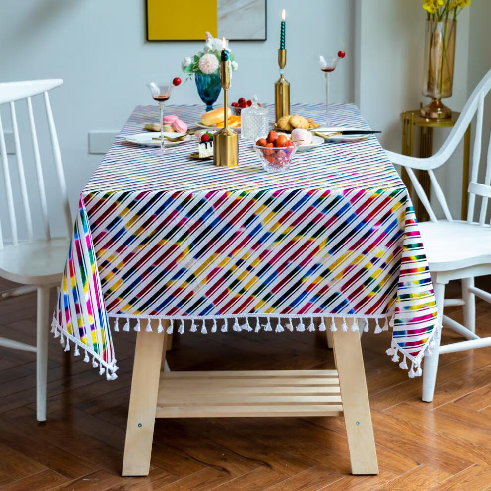 歌塔希韩版彩色条纹桌布wish餐桌布圣诞节桌布欢乐红色盖布料台布