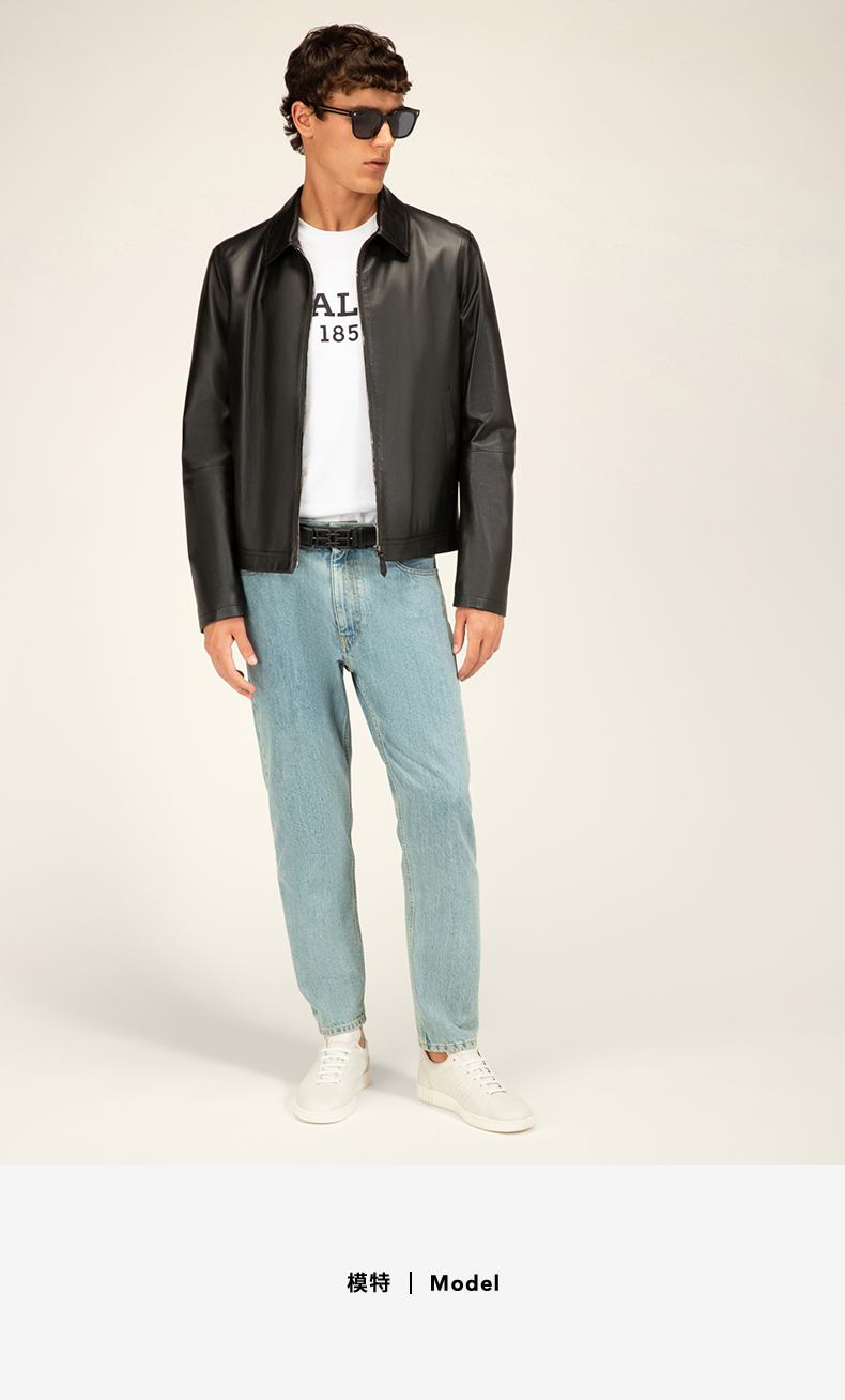 【618盛典】bally/巴利官方新款男士黑色羊皮革皮衣外套上衣6239953