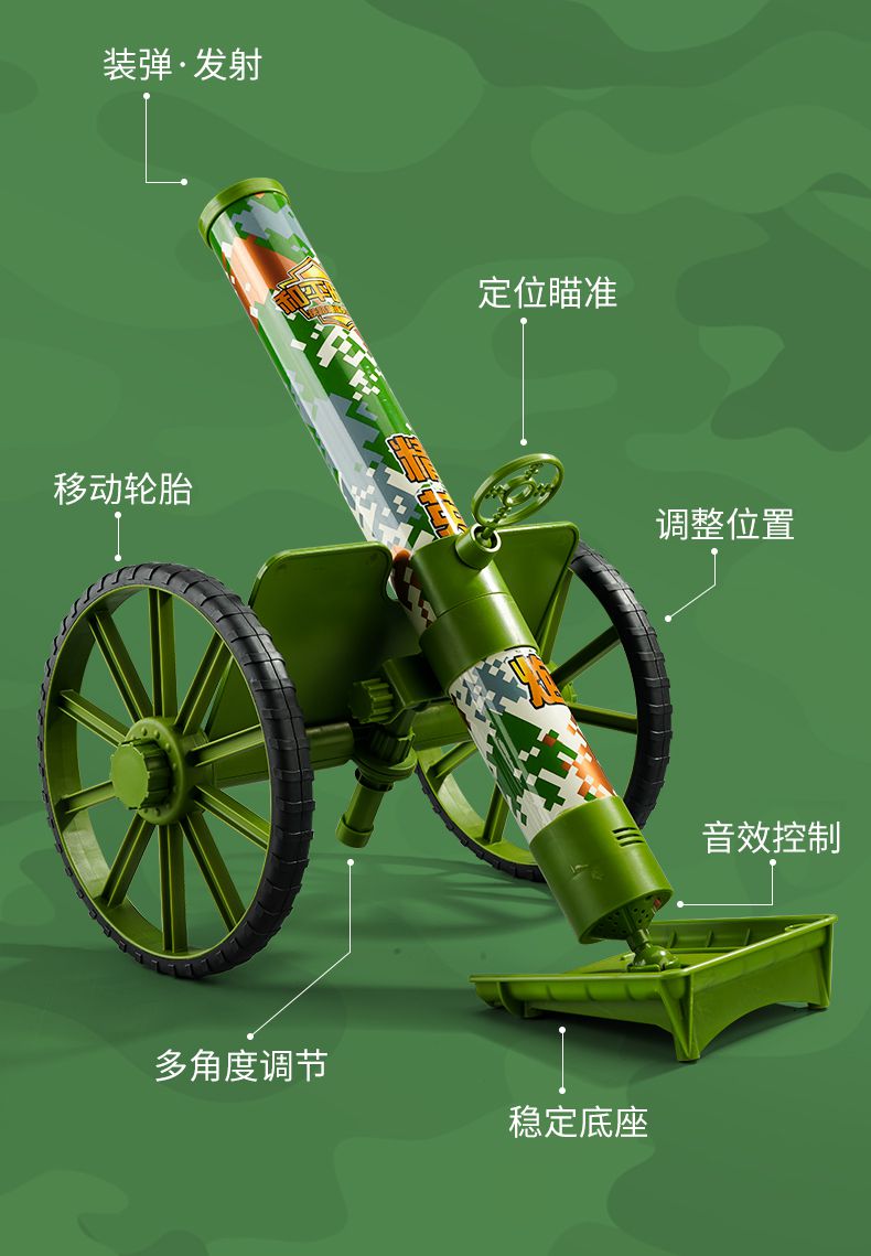 玩具枪热火软弹发射器发射筒三岁男孩枪军绿色声光火箭炮5炮弹标准