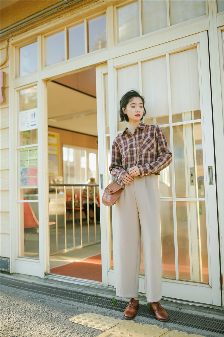 2020小倾心 2020年早春新款 锥形裤阔腿裤宽松休闲裤女 杏色 s