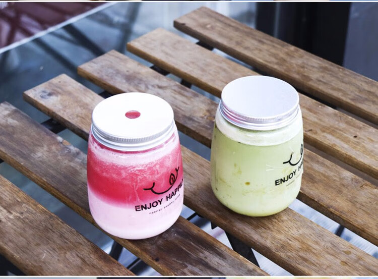 网红四方奶茶杯透明一次性果汁杯带盖pet塑料加厚500ml铝盖四方饮料瓶