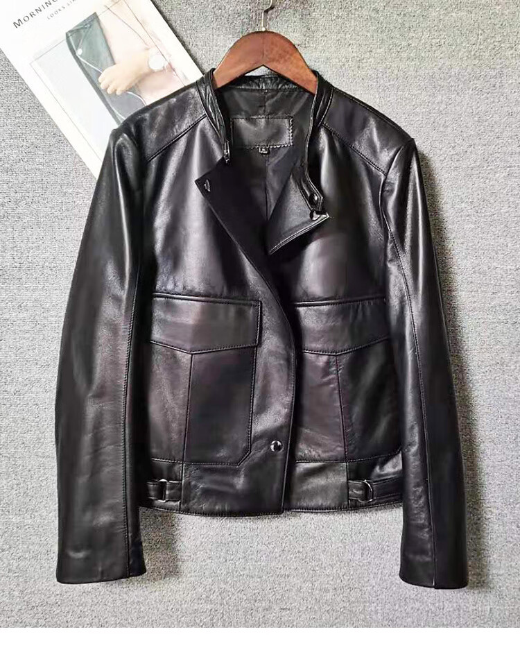 女装皮衣外套真皮短款单皮春款新品女立领复古做旧绵羊皮机车夹克皮