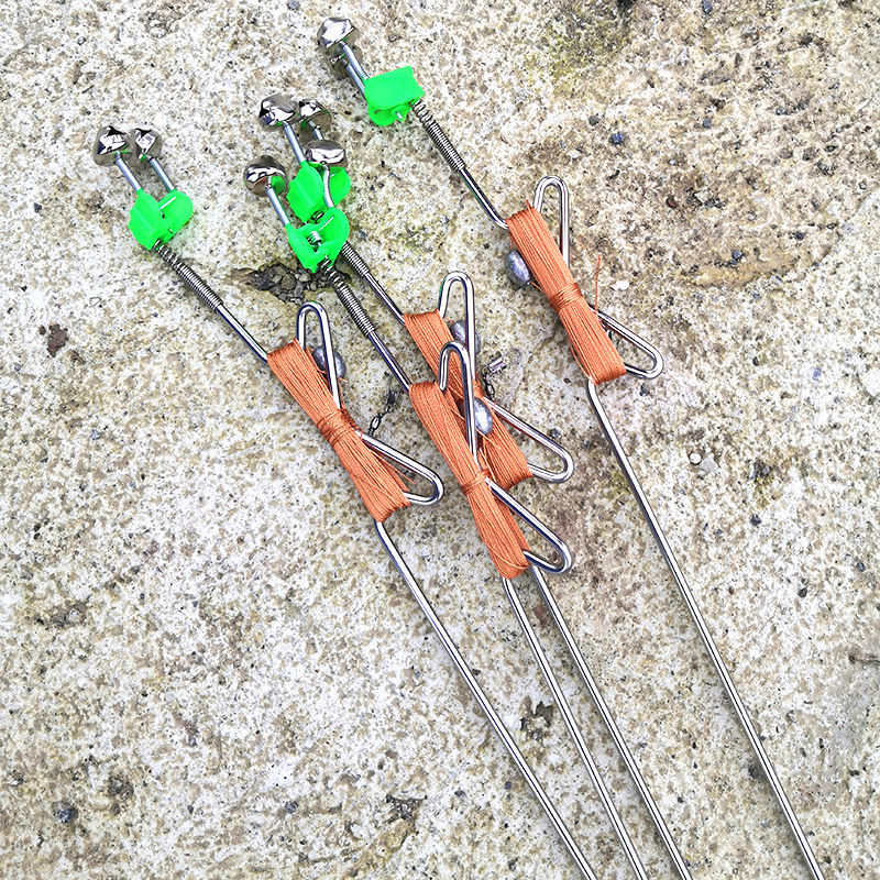 不锈钢带弹簧手线地插自动钓鱼神器爆炸钩针插子黑鱼鲶鱼鳜鱼甲鱼5套