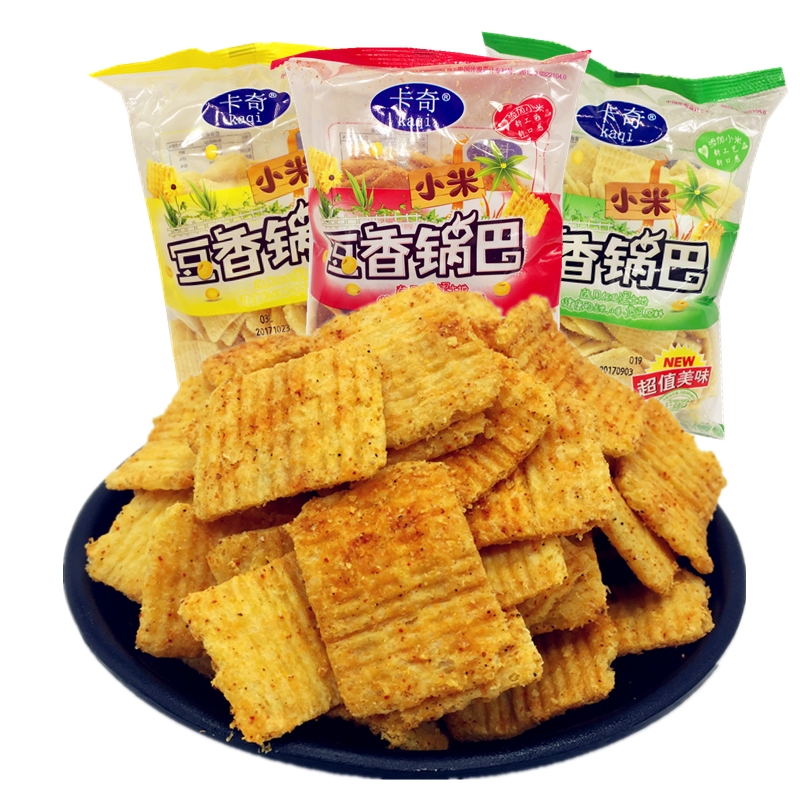 卡奇豆香锅巴3袋150g小米锅巴休闲膨化香辣烧烤8090怀旧零食香辣味3包