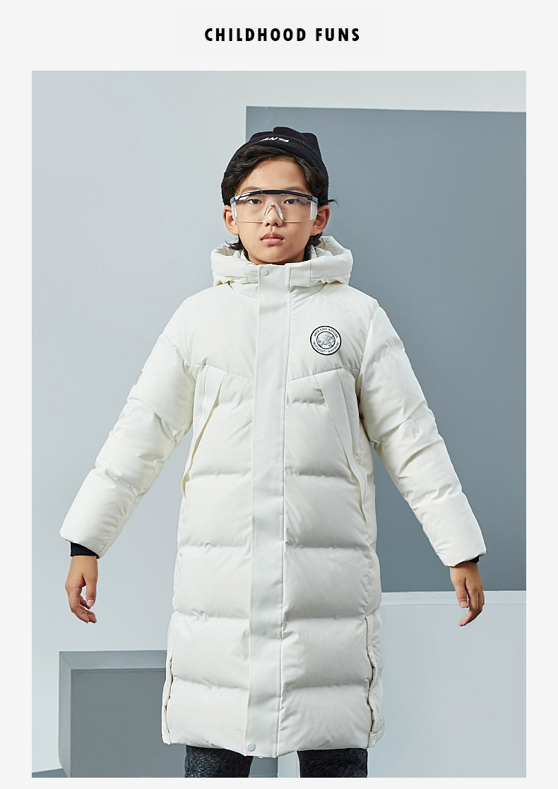 安踏儿童装中长羽绒服商场同款连帽保暖加厚上衣女童外套长款羽绒纸莎