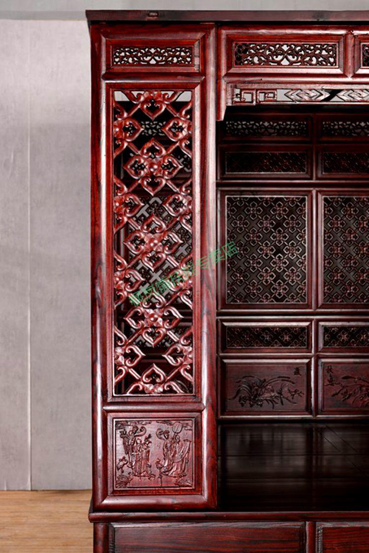 床铺实木老式仿古典架子床千工踏步床红雕花榆木复古代四柱床 二面