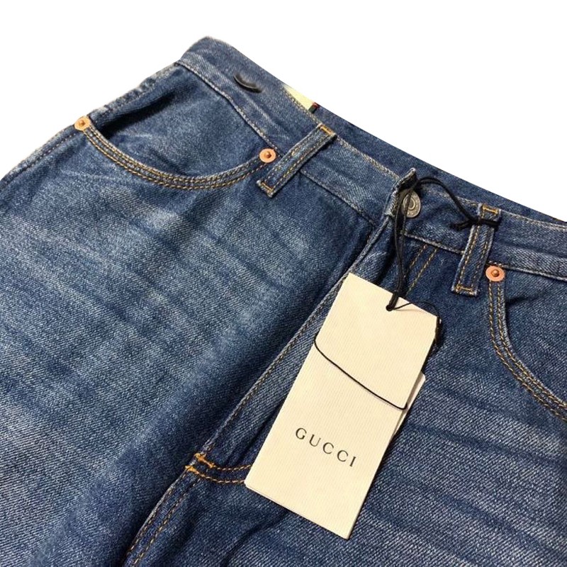 古驰gucci女士高腰时尚八分牛仔阔腿裤现货牛仔蓝22