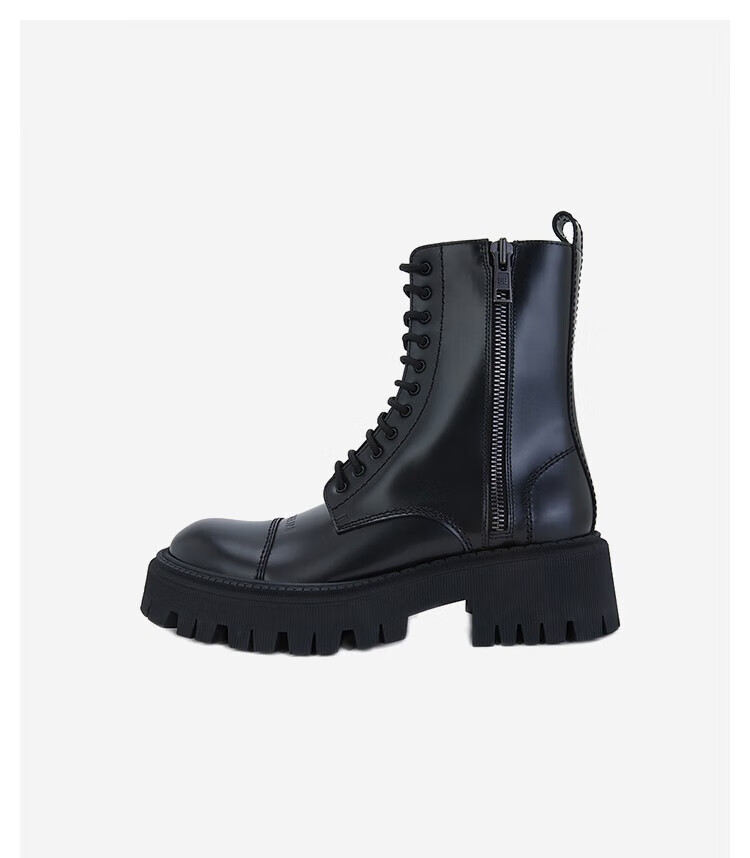 balenciaga 巴黎世家 男士牛皮logo标识压纹圆头马丁靴短靴 黑色