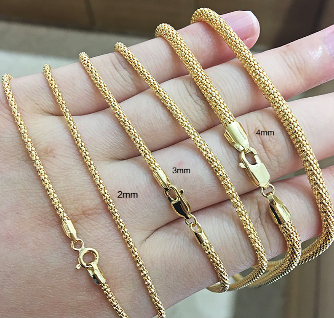 素链意大利金项链男款粗玫瑰金金彩金款加长链细菠萝链素定制款 55cm