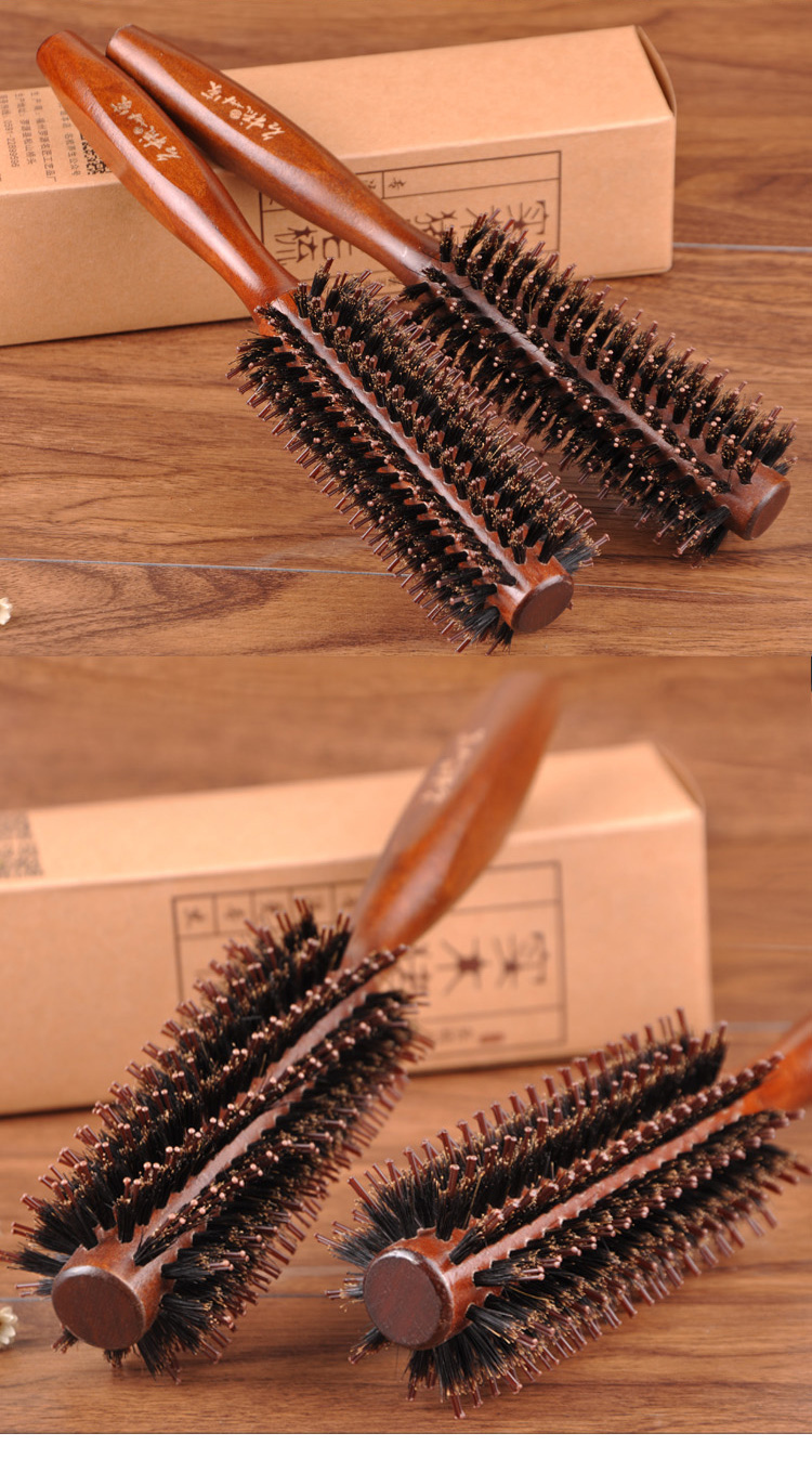 猪毛滚梳猪鬃毛卷发梳子内扣吹造型排骨木梳圆滚梳子筒发廊理发店男女