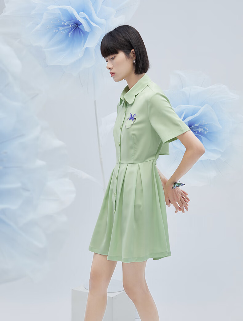 艾莱依连衣裙新款女夏季2022感女装通勤小众设计赫本风裙子炭黑155