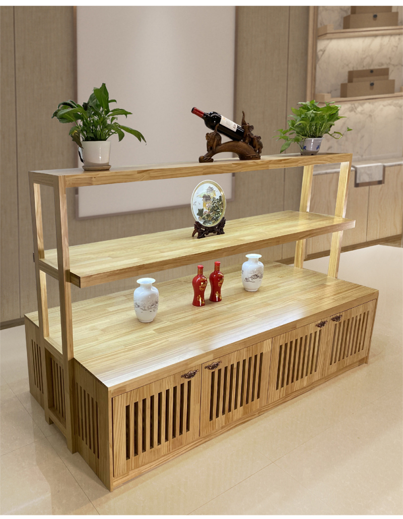 卉芸冉实木茶叶茶盘茶具展示柜瓷器多层中岛柜原木色多用途陈列柜