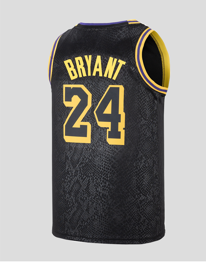 滕讯体育nba专营前8后24号黑金蛇纹球衣湖人23号复古纪念版篮球服23号