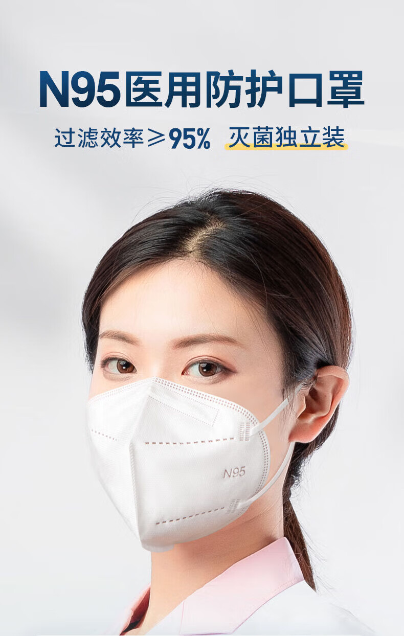 亿凌n95医用防护口罩独立包装3d一次性五层防护透气不闷防尘防病毒