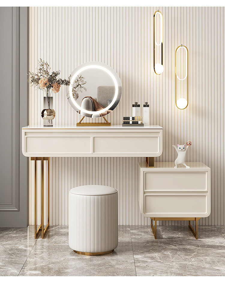 樊云天北欧实木梳妆台极简岩板梳妆台设计师卧室轻奢现代化妆桌伸缩
