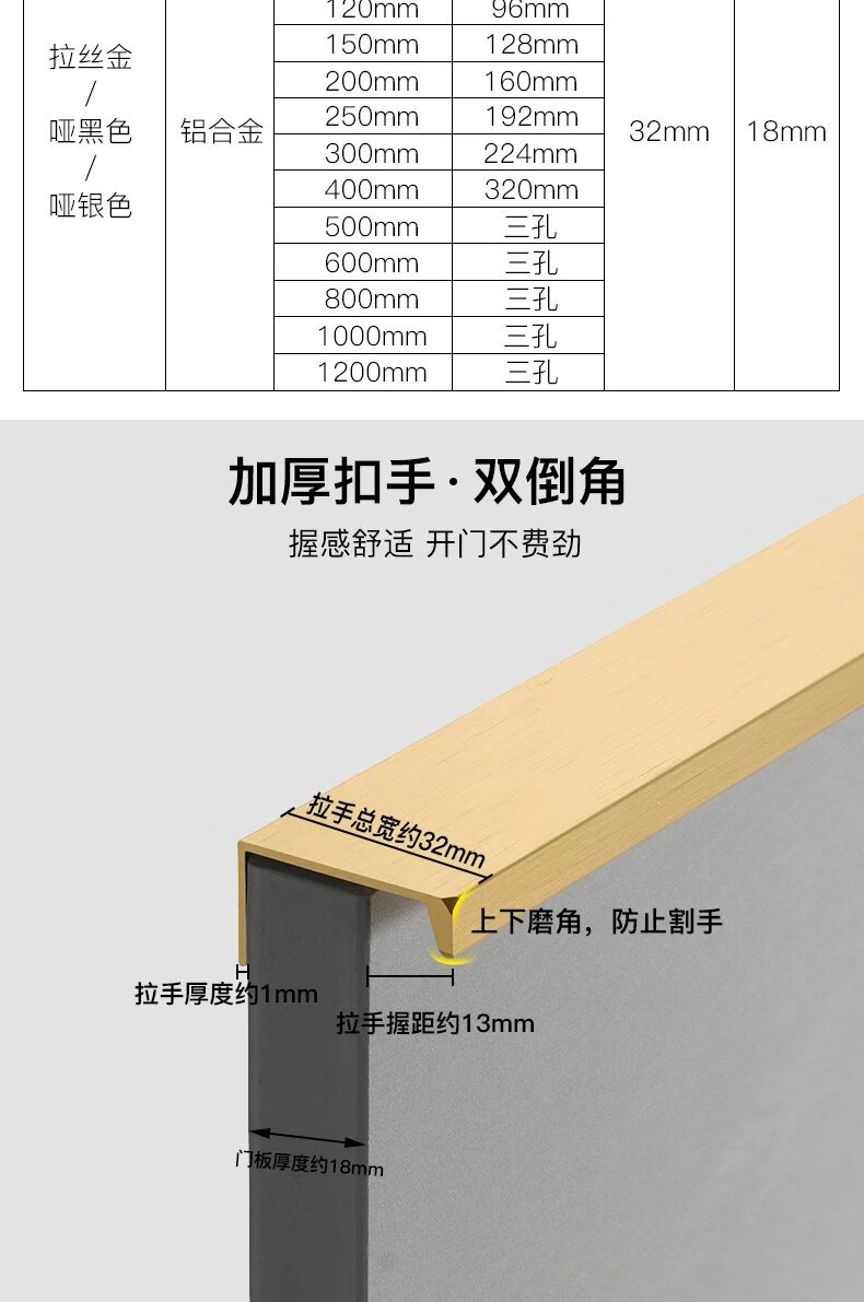 14，【精選】衣櫃拉手黑色簡約抽屜櫥櫃門灰嵌入式門縫金色長把手 04拉絲金加厚-100mm