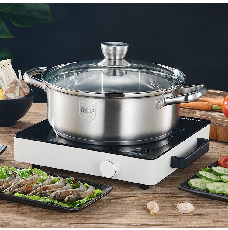 火锅锅具涮锅加厚家用复底汤锅电磁炉火锅盆双层28cm汤蒸锅定制款