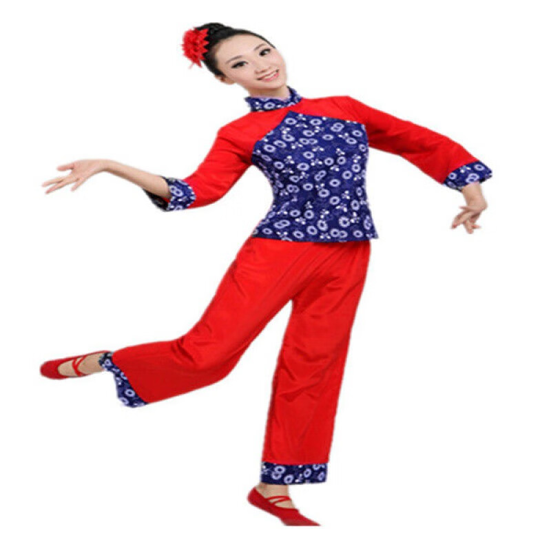 勒多漫因 秧歌服装映山红十红服村姑秧歌服套装演出服歌颂红军合唱服