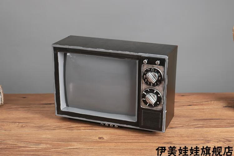 黑白电视机老式电视复古怀旧607080年代老式做旧黑白电视机模型酒吧
