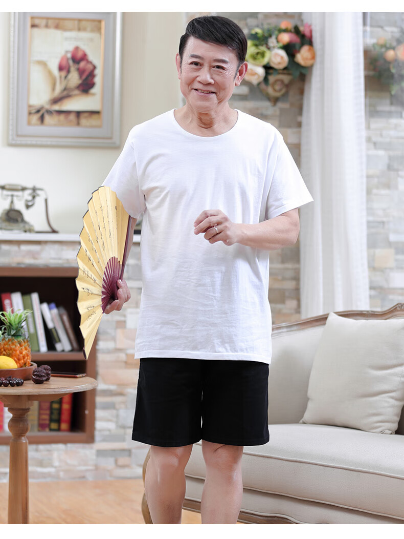 中年男士短袖t恤修身型青少年人白汗衫夏天爸爸半袖老头衫爷爷t0011