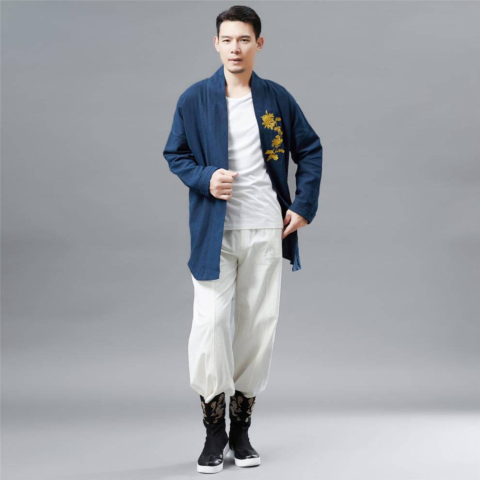 磐王男装 新中式服装男装道袍季汉服外套改良中国风茶禅服 藏蓝色 m