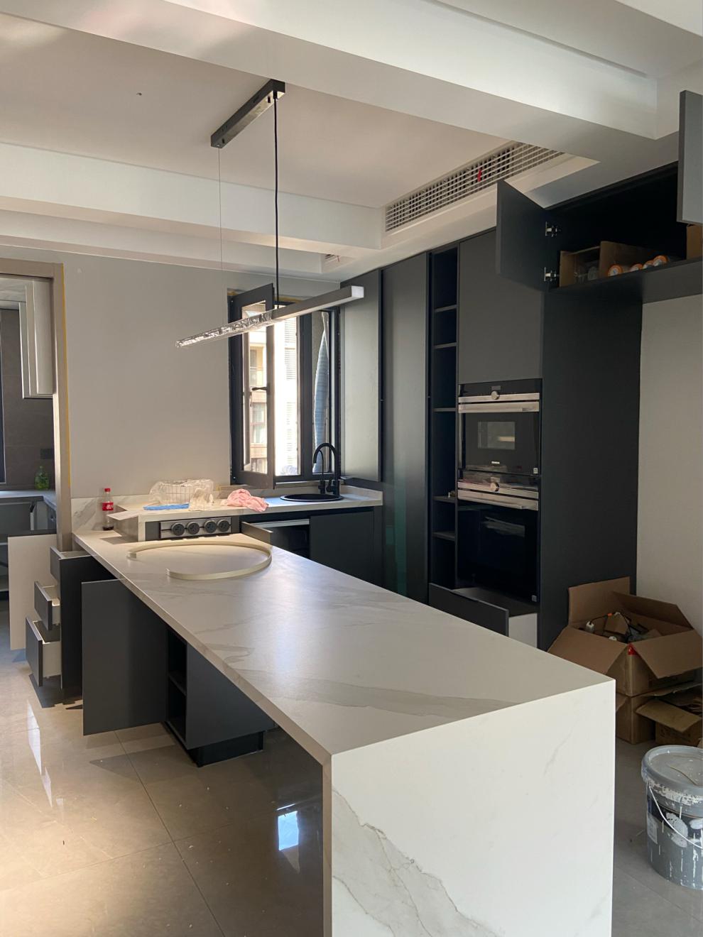 岩板台面定制厨房橱柜人造石岛台纯色石英石灶台仿天然大理石板材