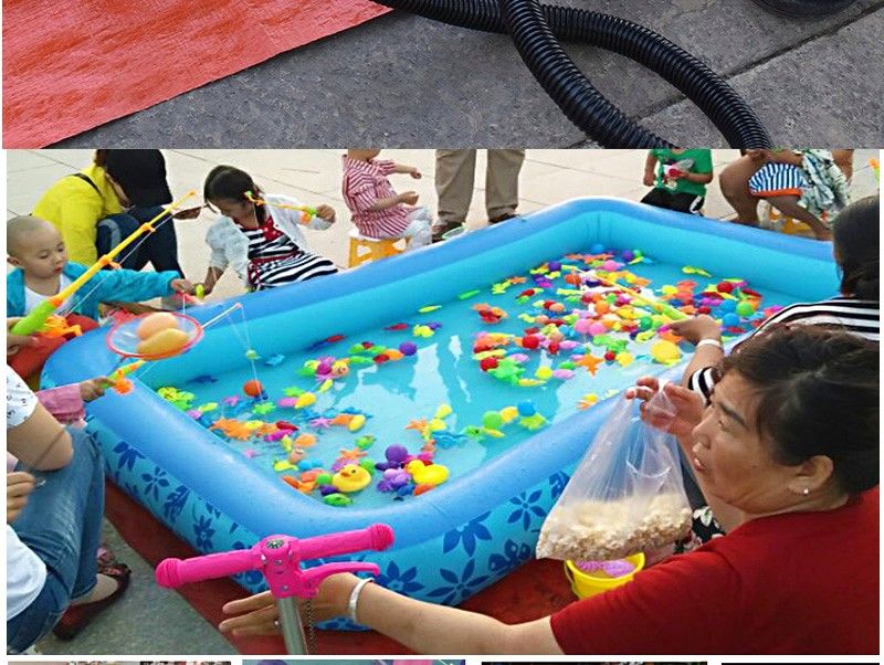 儿童钓鱼玩具套装磁性发光鱼公园广场摆摊生意套餐加厚钓鱼池充气210