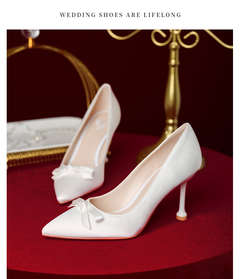 夏朗哲轻奢品牌潮流欧美风设计感小众缎面婚鞋感香槟色伴娘鞋子细跟