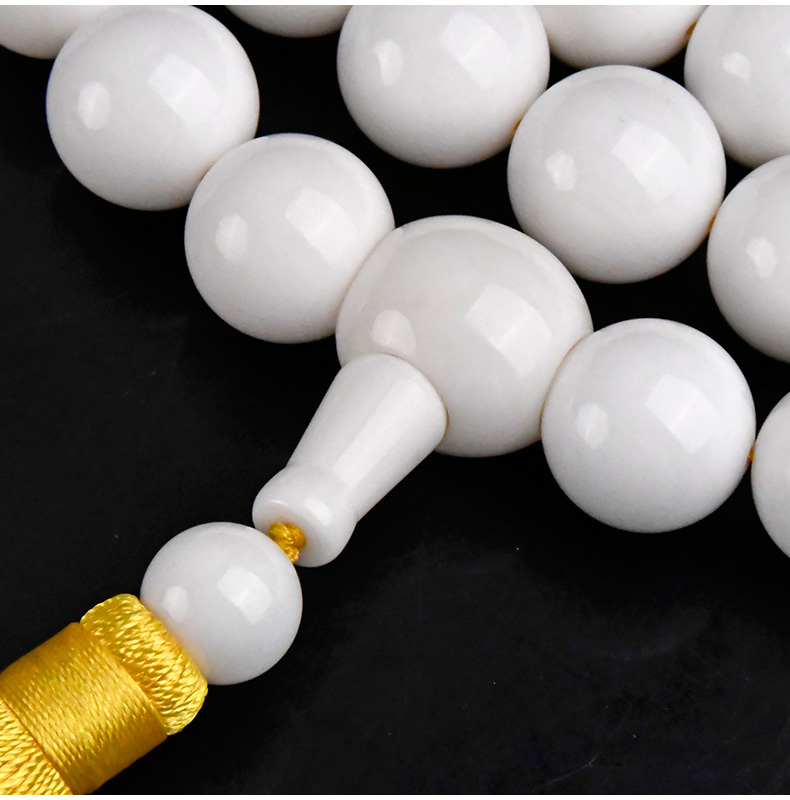 妙聚福海南奶白贝壳手串手链男女佛珠手持念珠108颗大珠子流苏奶白