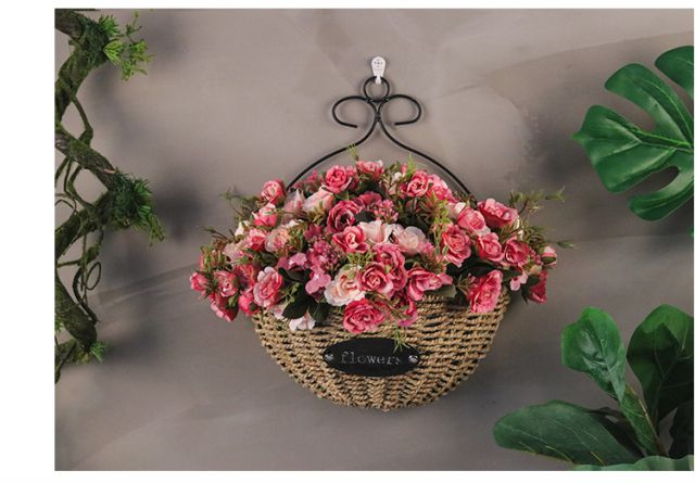 仿真花摆件 真客厅客厅挂墙花篮仿真花艺套装假花卉挂饰吊篮室内摆设