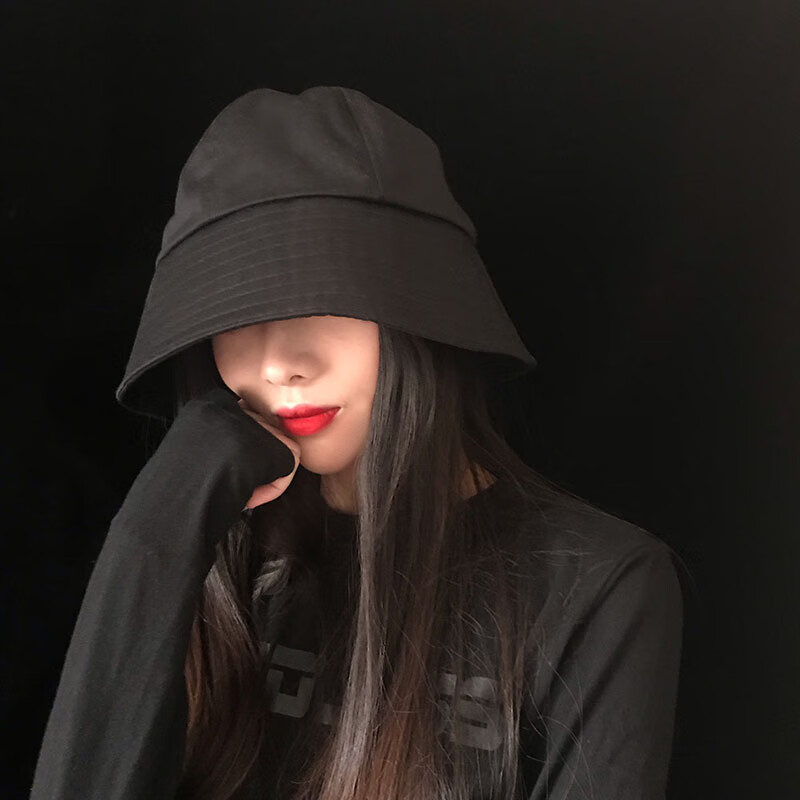 网红款韩版潮水桶遮脸渔夫帽子女冬天ins日系防晒遮阳帽 灯芯绒-黑色