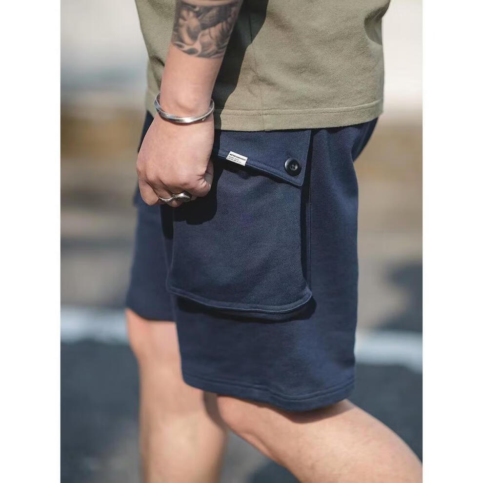 lucazer工装裤日系p44大口袋宽松短裤针织运动五分军工裤阿美咔叽男潮