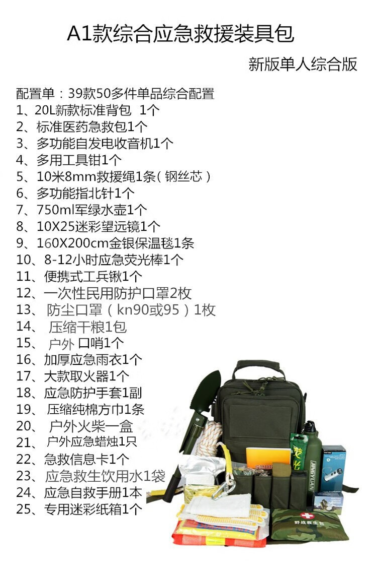 地震應急救援逃生揹包野外家用藍天戶外救援工具裝備多功能黃金72雙人