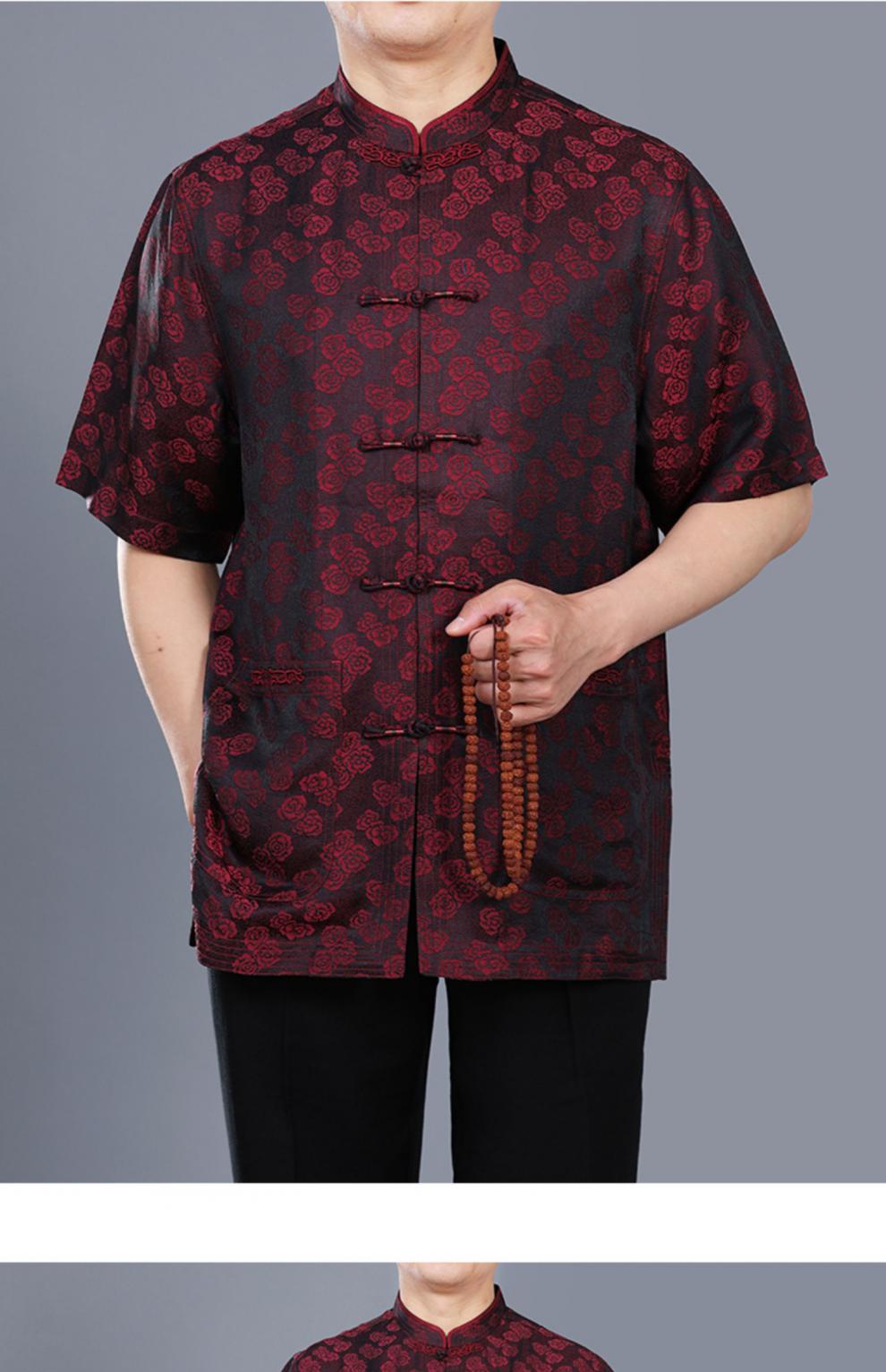 百福龙提花桑蚕丝男士唐装夏装 中老年男装爸爸生日唐装大码 宝蓝上衣
