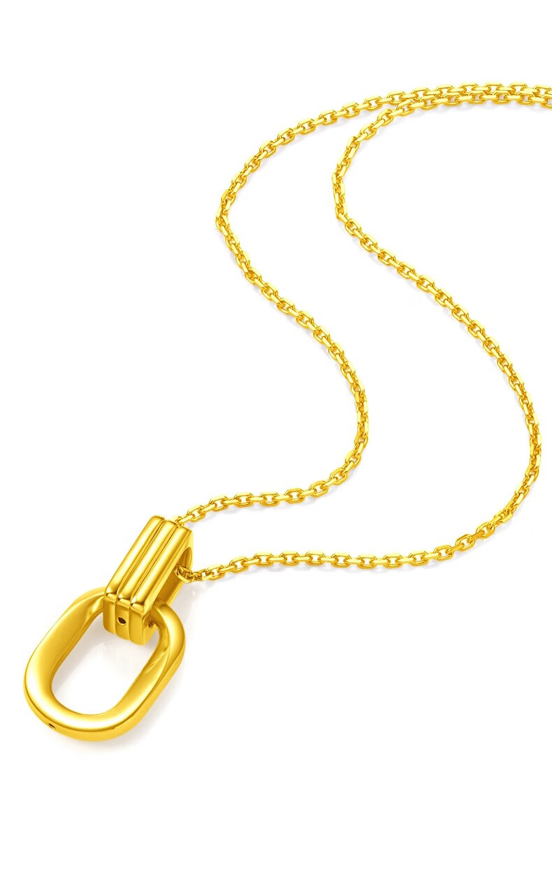 老凤凰黄金硬金吊坠项链几何双环999硬足金项坠链子999黄金链牌足金硬