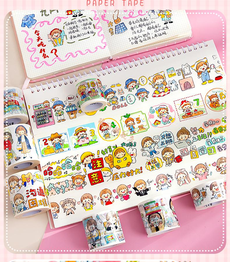 卓大王贴纸手帐胶带分装全套阿卓日常手账胶带人物少女心可爱肉球风