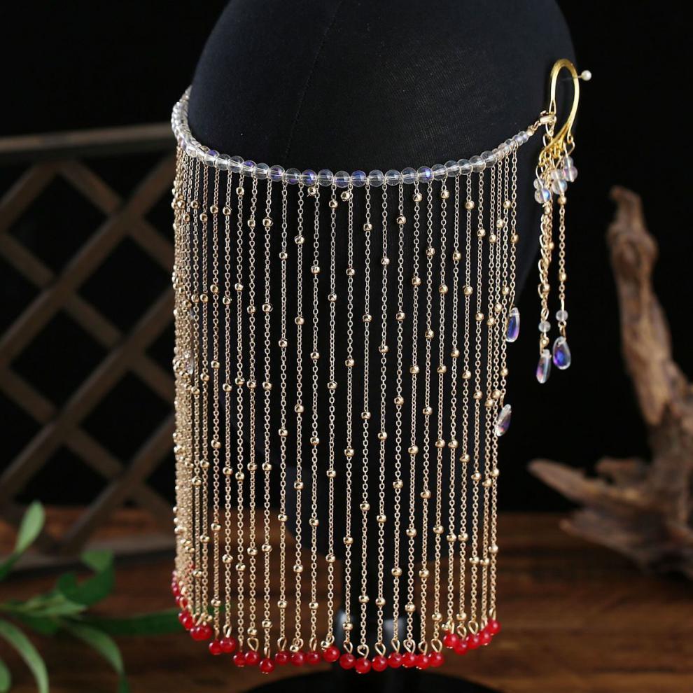 喜圣多新品面纱女古代汉服配饰古风发饰汉服面纱女生耳挂流苏面帘古代