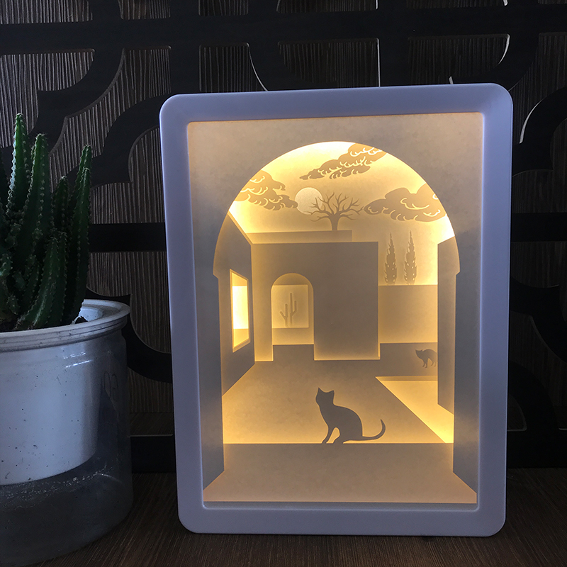 3d立体光影纸雕灯中国风创意剪影纸艺术手工小夜灯七夕情人节礼物蓬莱