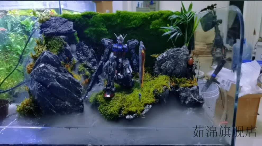 高达鱼缸造景高达鱼缸高达战损 战损场景 高达成品模型造景 gk模型