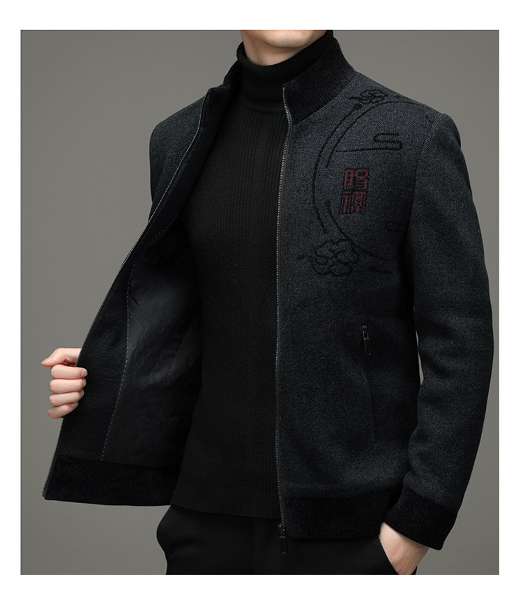 虎都男装夹克男式夹克新款中年时尚立领简约休闲拉链长袖外套男装上衣