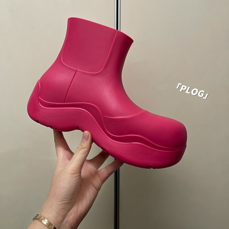 雨鞋mona阿希哥同款牛油果绿水鞋厚底增高雨靴防水短靴 黑色 35【图片